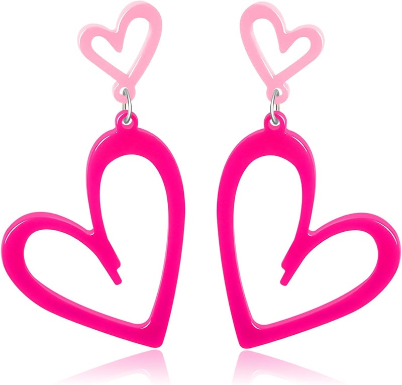 HOLYRY Neon Heart Earrings for Women Acrylic Neon Earrings 80s 90s Outfit for Women Glow Party Accessories Gifts Hot Pink Orange Green Yellow - Image 1